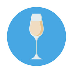 The glass of champagne flat icon isolated on blue background. Simple alcoholic drink in flat style, vector illustration.