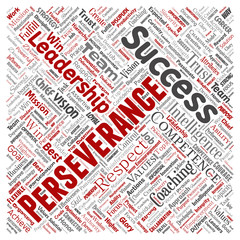 Vector conceptual business leadership strategy, management value square red word cloud isolated background. Collage of success, achievement, responsibility, intelligence authority or competence