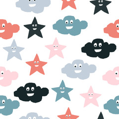 Abstract handmade seamless pattern. Childish craft wallpaper for birthday card, baby nappy, school party advertising, shop sale poster, holiday wrapping paper, textile, bag print, t shirt etc.
