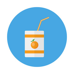 Pack with juice and straw in flat style isolated on blue background. Orange Juice vector illustration for web and mobile design. 