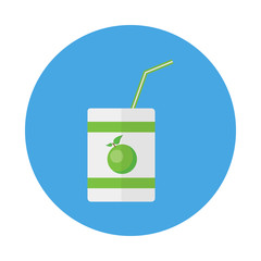 Pack with juice and straw in flat style isolated on blue background. Apple Juice vector illustration for web and mobile design. 