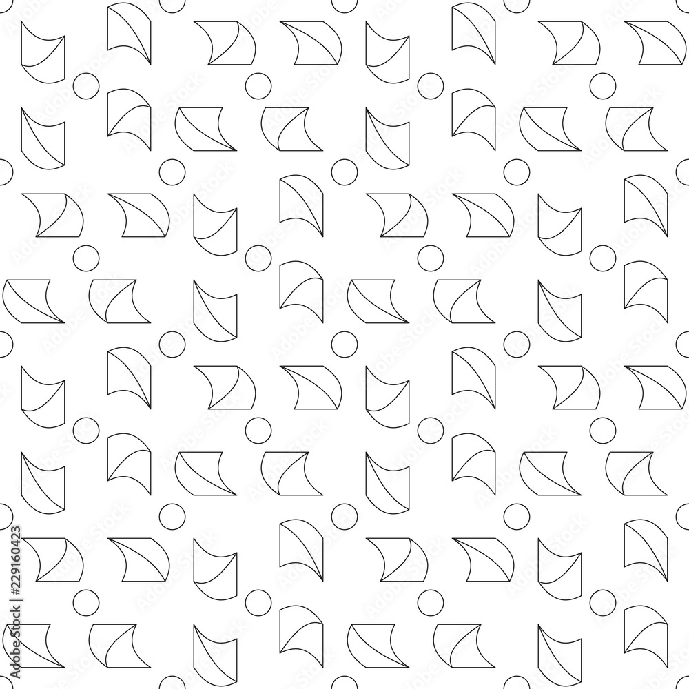 Poster seamless pattern made of black outlined geometrical shapes - circle and bloated rounded rectangles