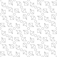 Seamless pattern made of black outlined geometrical shapes - circle and bloated rounded rectangles