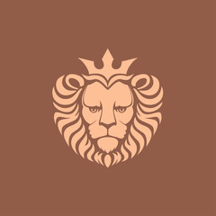 Obraz premium Lion logo. Lion head with crown - vector illustration, emblem design. Universal company symbol.