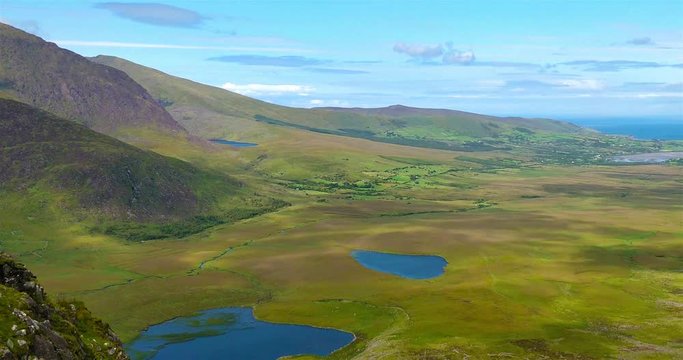 Panoramic view of the Conor Pass, County Kerry, Ireland. The highest mountain pass in Ireland.