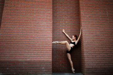Elegant ballerina dancing ballet in the streets. Street ballet
