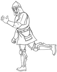 cartoon scene with soldier running and fighting - with coloring page - isolated on white background - vector illustration for children