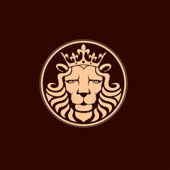 Lion logo. Lion head with crown - vector illustration, emblem design. Universal company symbol.
