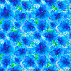 Floral Watercolor Pattern. Summer Vintage Flower Print. Modern Dress Design. Bud Repeating Wallpaper Design. Meadow Flowers Illustration. Spring Illustration for Textile. Exotic Flower. Hibiscus.