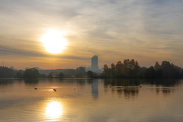 sunrise over river moscow