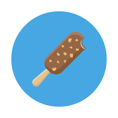 Ice cream on stick flat icon isolated on blue background. Simple ice cream in flat style, vector illustration for web and mobile design. Sweets vector illustration.
