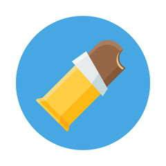Opened Packing chocolate ice cream flat icon isolated on blue background. Simple ice cream in flat style, vector illustration for web and mobile design. Sweets vector illustration.