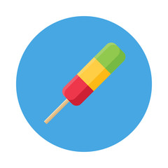 Fruit ice pop, popsicle flat icon isolated on blue background. Simple ice cream in flat style, vector illustration for web and mobile design. Sweets vector illustration.