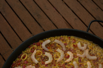 Tipical spanish paella on a paella pan
