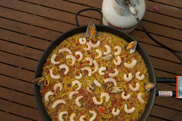 Tipical spanish paella on a paella pan