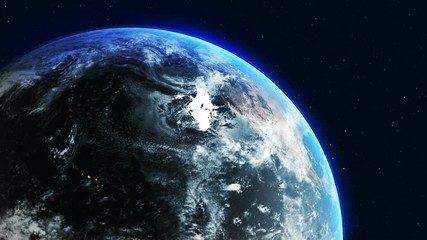 Earth rotating 360 degrees in space - realistic world globe spinning, seamless loop, full rotation