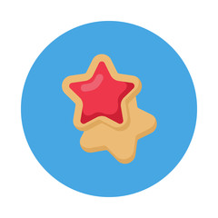 Cookie asterisk flat icon isolated on blue background. Simple Cookie in flat style, vector illustration for web and mobile design. Sweets vector sign symbol.