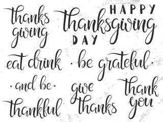 Thanksgiving typography.Happy Thanksgiving lettering collection.Hand painted lettering on a grunge background perfect for Thanksgiving Day.Thanksgiving design for cards,prints and more.