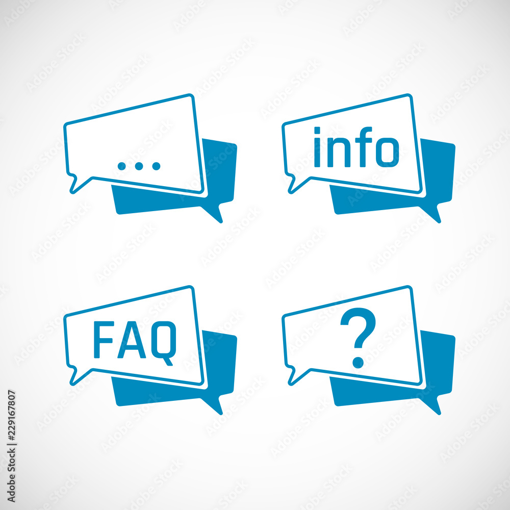 Poster chat speech bubble icons set. message and information icons, faq and question icons. element of web 