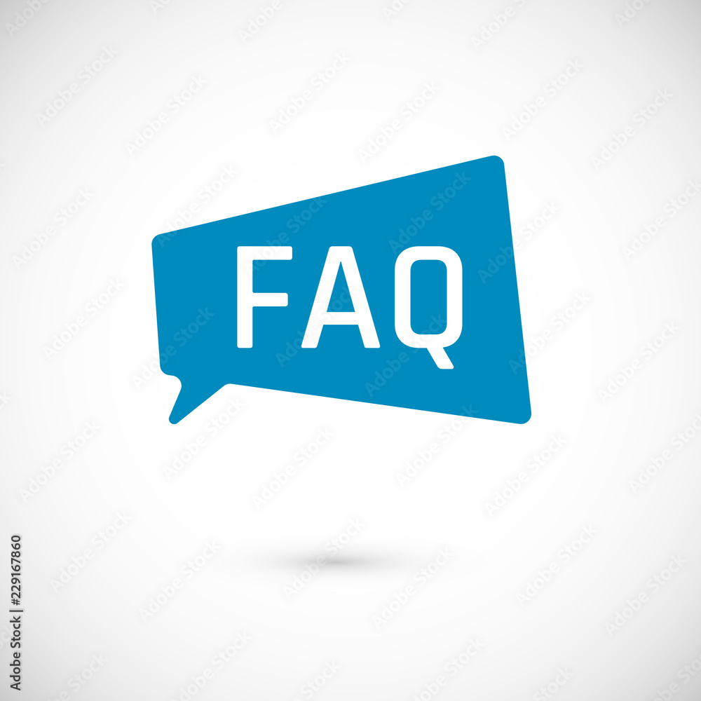 Poster faq icon. frequently asked question as speech bubble. blue bubble and white text. element of web ico