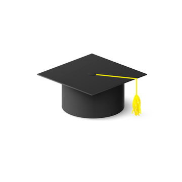 Graduation cap or mortar board. Education design element isolated on white background. Vector illustration