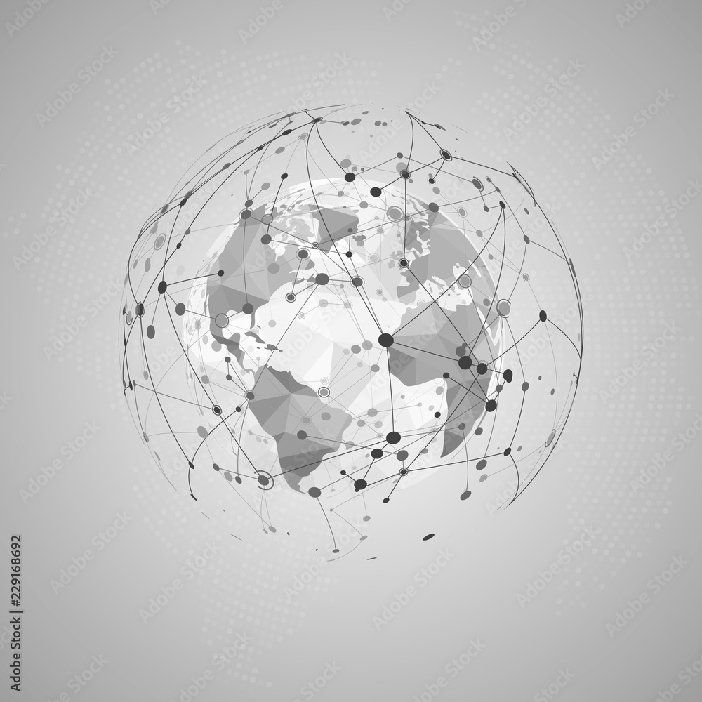 Poster Abstract Internet Concept. World Polygonal Map and Visualization Plexus Network Structure. Vector illustration