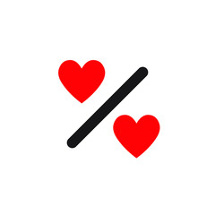 Percent symbol with heart. Love discount icon illustration. Valentine's offers concept. Hearts icon in discount percent design.