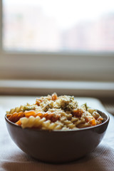 Tri color fusilli with cheese with dill