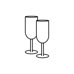 Champagne Glasses Icons. Wedding toasting, Wine glasses. Line thin icon, Vector flat illustration