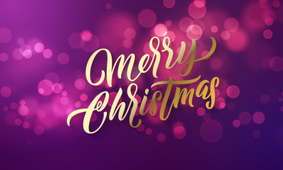 Naklejka na ściany i meble Christmas lettering and Xmas holiday sparkling flares background. Vector Merry Christmas greeting card