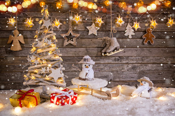 Christmas decoration on wooden background