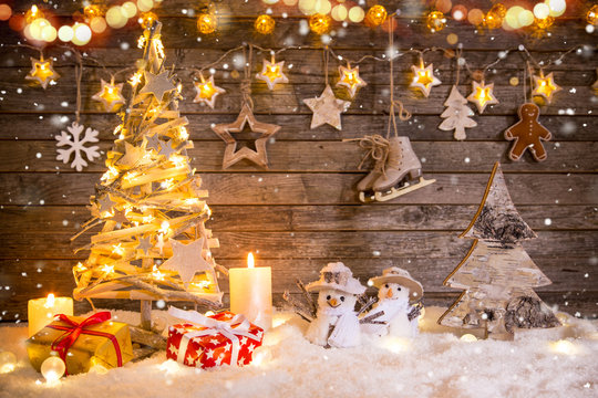 Christmas decoration on wooden background