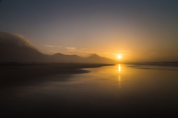 Fototapeta premium Lovely sundown silhouette of tropical Cofete beach in Fuerteventura, Canary Islands.