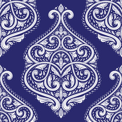 Blue and white floral seamless pattern. Vintage vector, paisley elements. Traditional,Turkish, Indian motifs. Great for fabric and textile, wallpaper, packaging or any desired idea.