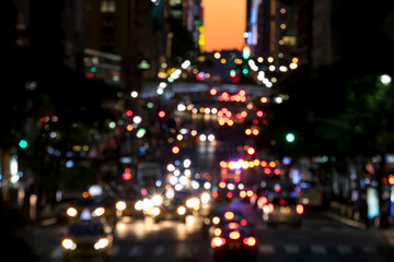Abstract blurred lights of a busy night street scene in Manhattan New York City