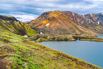 Icelandic landscape of beautiful mountain and the lake