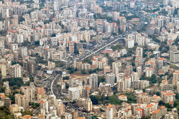 Fototapeta na wymiar Overhead view of the Jounieh Beirut Highway winding through the buildings in Lebanon