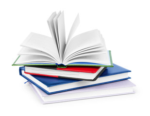 Notepads in a stack on a white background