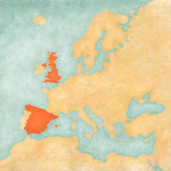 Map of Europe - United Kingdom and Spain