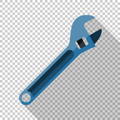 Adjustable wrench icon in flat style on transparent background