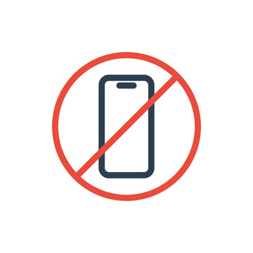 Simple Line No cell phone sign on white background. vector