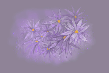 The violet flowers. Beautiful painted background. Nature digital painting.
