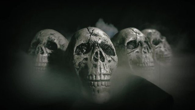 Old film look of halloween set  with skulls