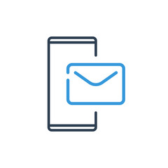 Simple Line of Cell Phone Vector Icon - email and message notification
