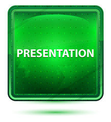 Presentation Neon Light Green Square Button