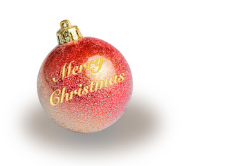  red christmas tree ball withe marry christmas on white background 