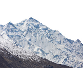 Snowy peak isolated over white background.