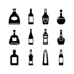 Alcohol bottles simple flat style vector icons set