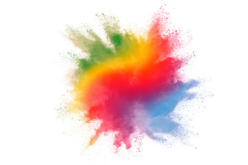 Colorful powder explosion on white background.
