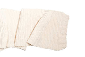 Knitted wool white scarf isolated.